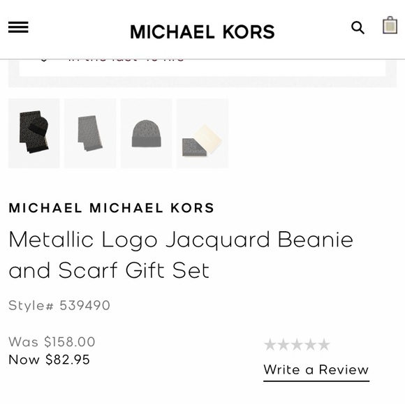 NIB Michael Kors Jacquard Scarf and Beanie Set- Black and Silver - Picture 6 of 7